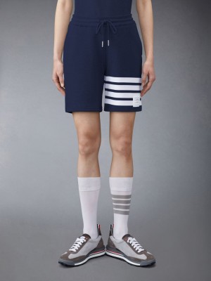 Women Thom Browne Classic Loopback 4-Bar Shorts Blue | TIP43B84038