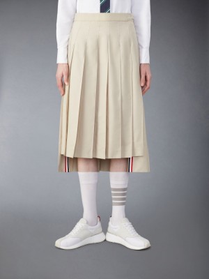 Women Thom Browne Classic Typewriter Midi Pleated Skirts Beige | XXH92W55391