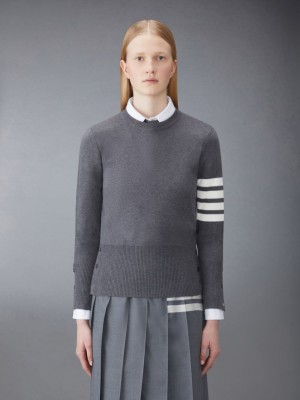 Women Thom Browne Cotton 4-Bar Classic Milano Stitch Pullover Grey | KNT31A16546