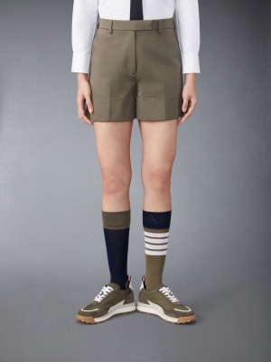 Women Thom Browne Cotton Twill Sack Shorts Green | SDH43C39205