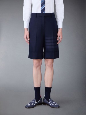 Women Thom Browne Flannel 4-Bar Sack Shorts Blue | BEJ01X62677