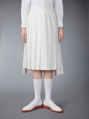 Women Thom Browne Typewriter Self Tipping Midi Pleated Skirts White | UDE17R90615