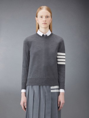 Women Thom Browne Wool 4-Bar Relaxed Pullover Grey | CLT47A59688