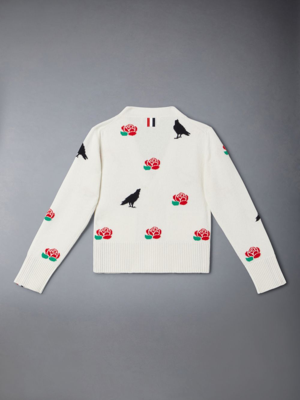 Boys's Thom Browne Merino Wool Rose and Raven Cardigan White | BJV75G47879