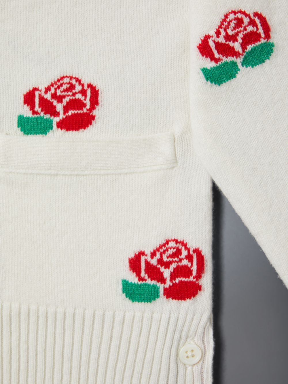 Boys's Thom Browne Merino Wool Rose and Raven Cardigan White | BJV75G47879