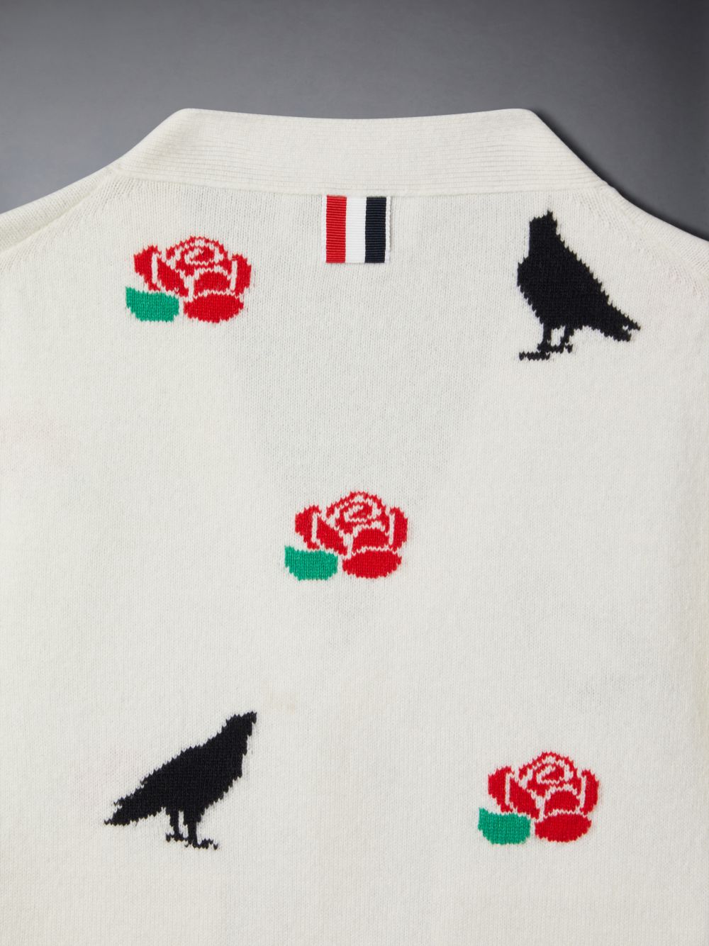 Boys's Thom Browne Merino Wool Rose and Raven Cardigan White | BJV75G47879