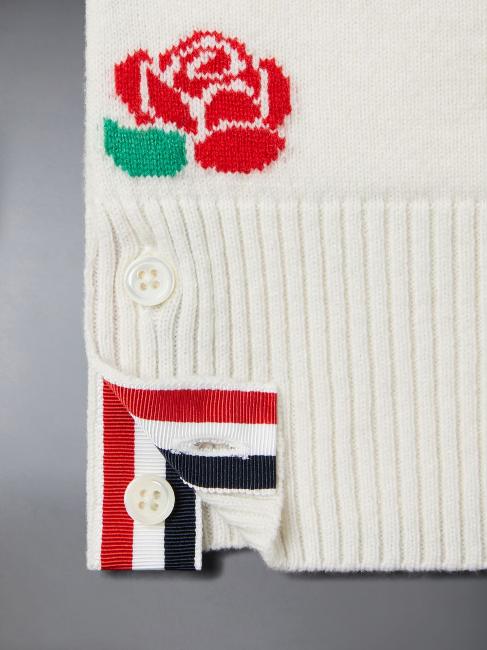 Boys's Thom Browne Merino Wool Rose and Raven Cardigan White | BJV75G47879