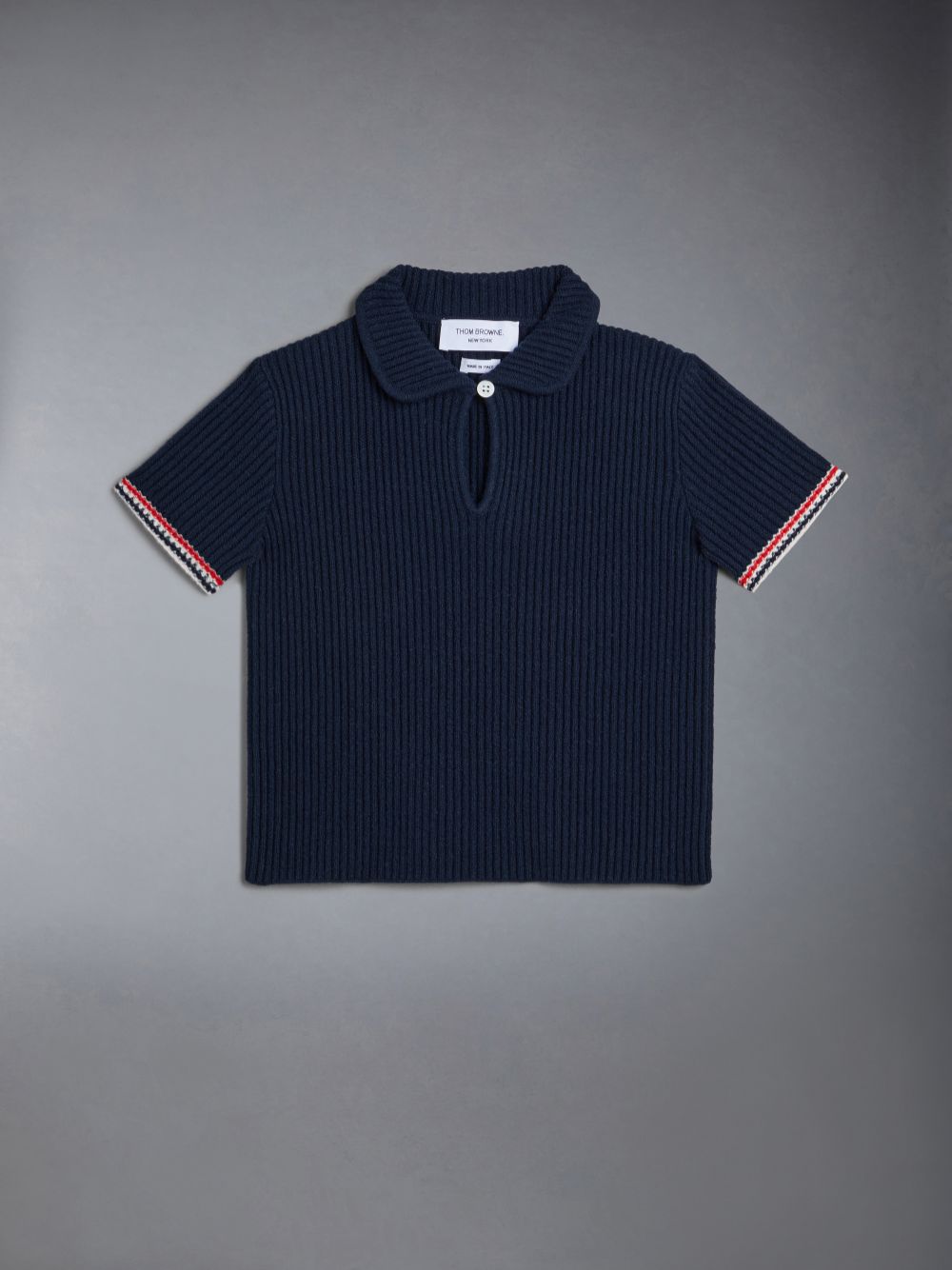 Boys\'s Thom Browne Wool Cashmere Knit Polo Shirt Blue | YYO78C42434