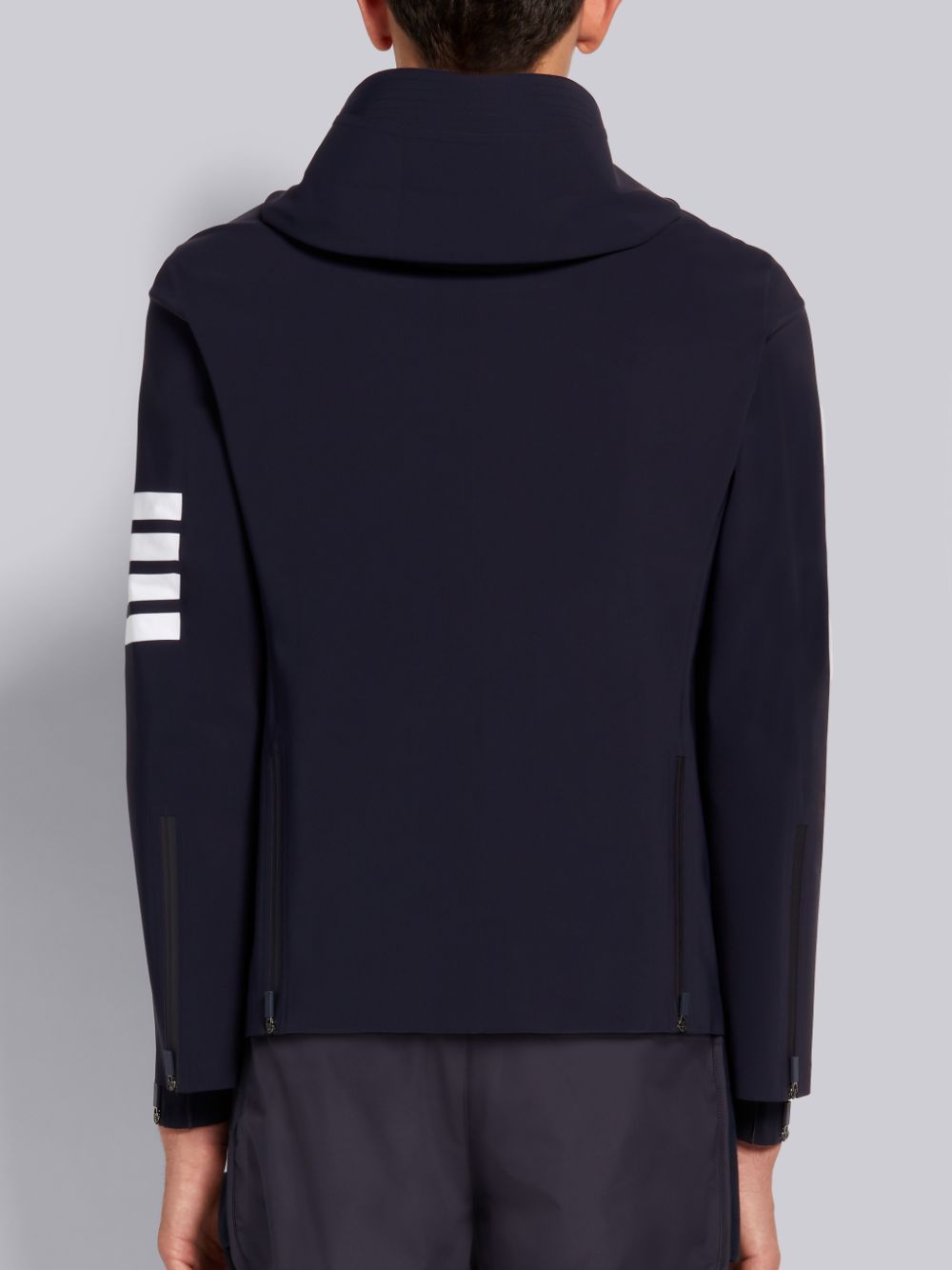 Men Thom Browne 4-Bar Stripe Hooded Compression Sport Jackets Navy | LZL86P25190