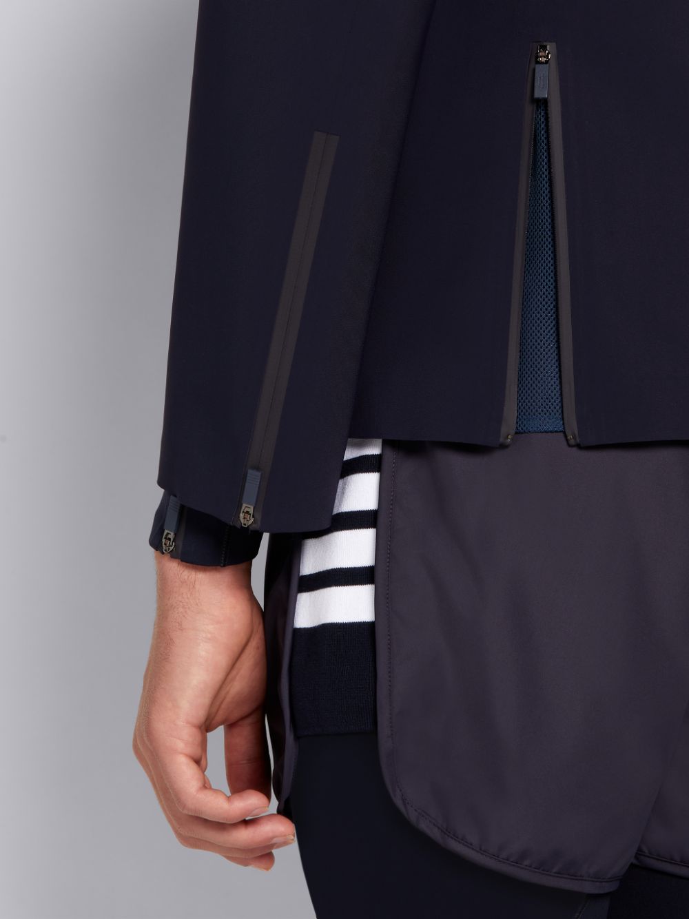 Men Thom Browne 4-Bar Stripe Hooded Compression Sport Jackets Navy | LZL86P25190
