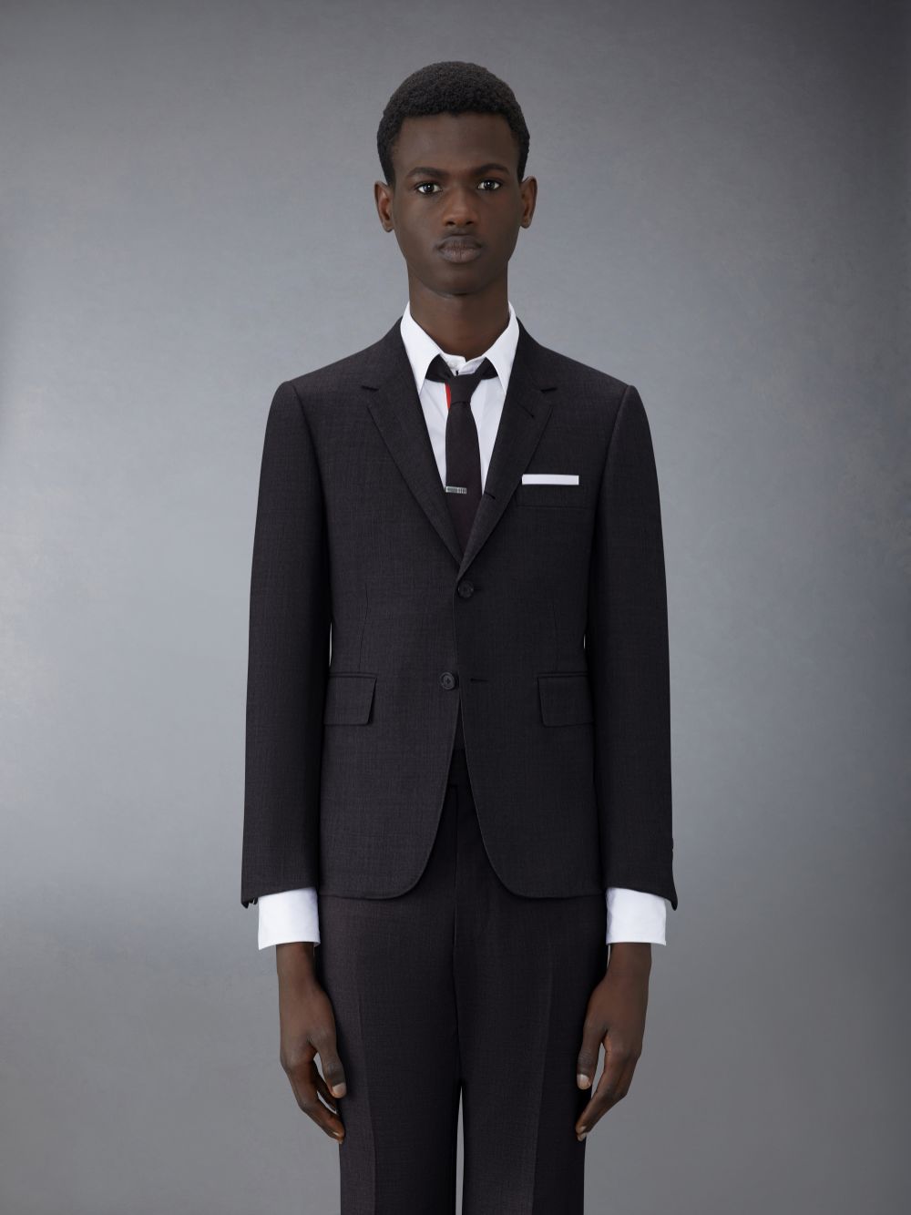 Men Thom Browne CHARCOAL SUPER 120'S WOOL TWILL CLASSIC AND TIE Suits Black | CBH71J96242