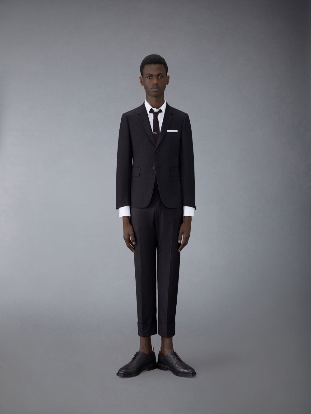 Men Thom Browne CHARCOAL SUPER 120\'S WOOL TWILL CLASSIC AND TIE Suits Black | CBH71J96242