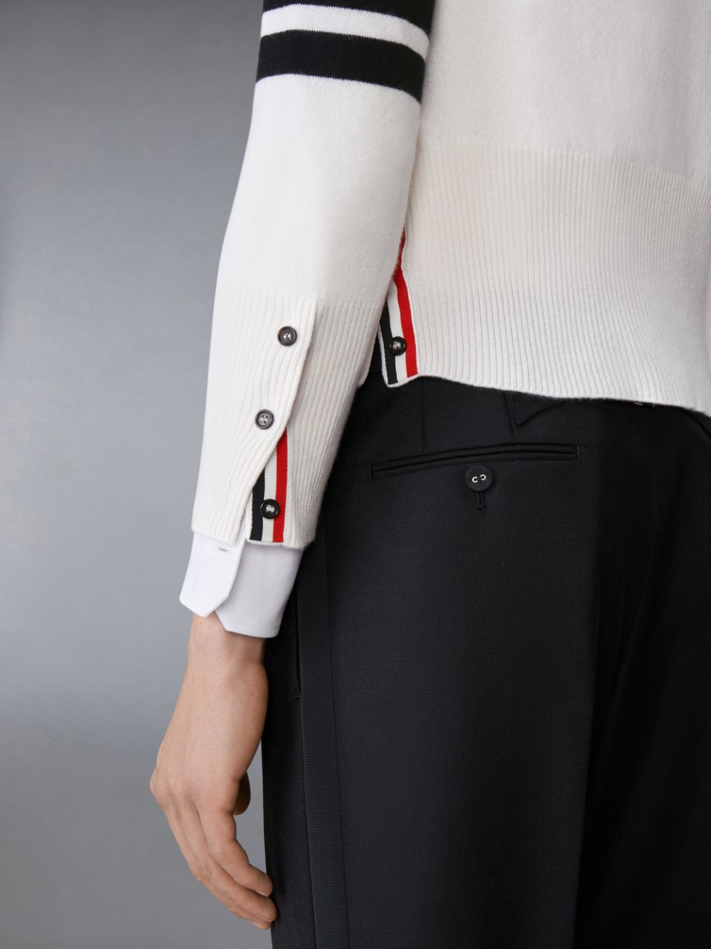 Men Thom Browne Cashmere Nevermore Intarsia 4-Bar Classic Short Cardigan White | GDQ49J80558