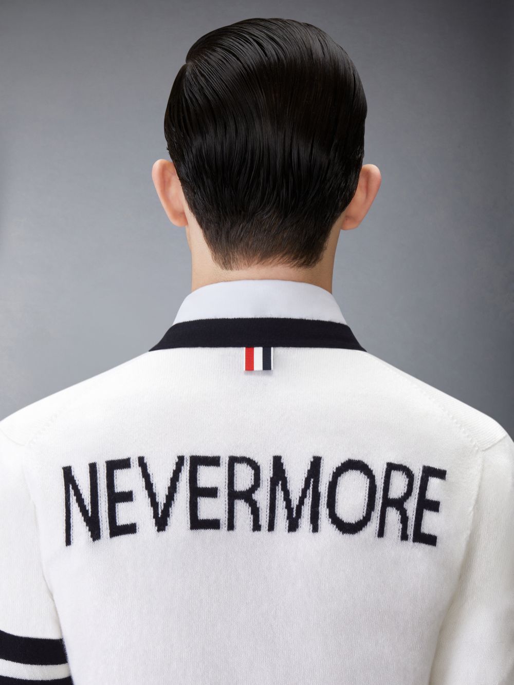 Men Thom Browne Cashmere Nevermore Intarsia 4-Bar Classic Short Cardigan White | GDQ49J80558