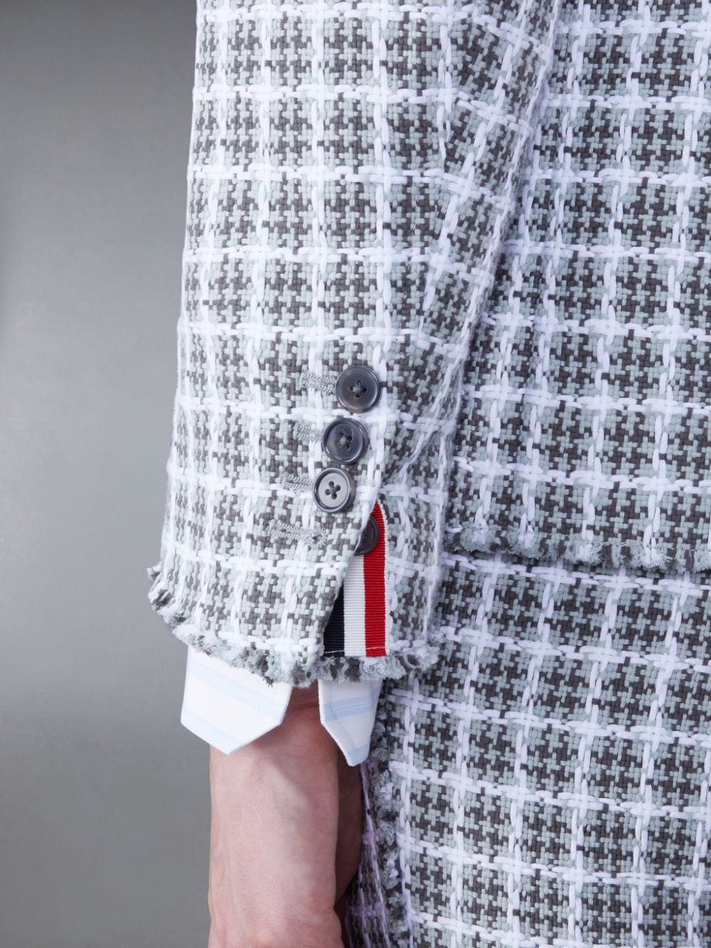 Men Thom Browne Check Summer Tweed Fray Sack Sport Coats Grey | JHM21P32715