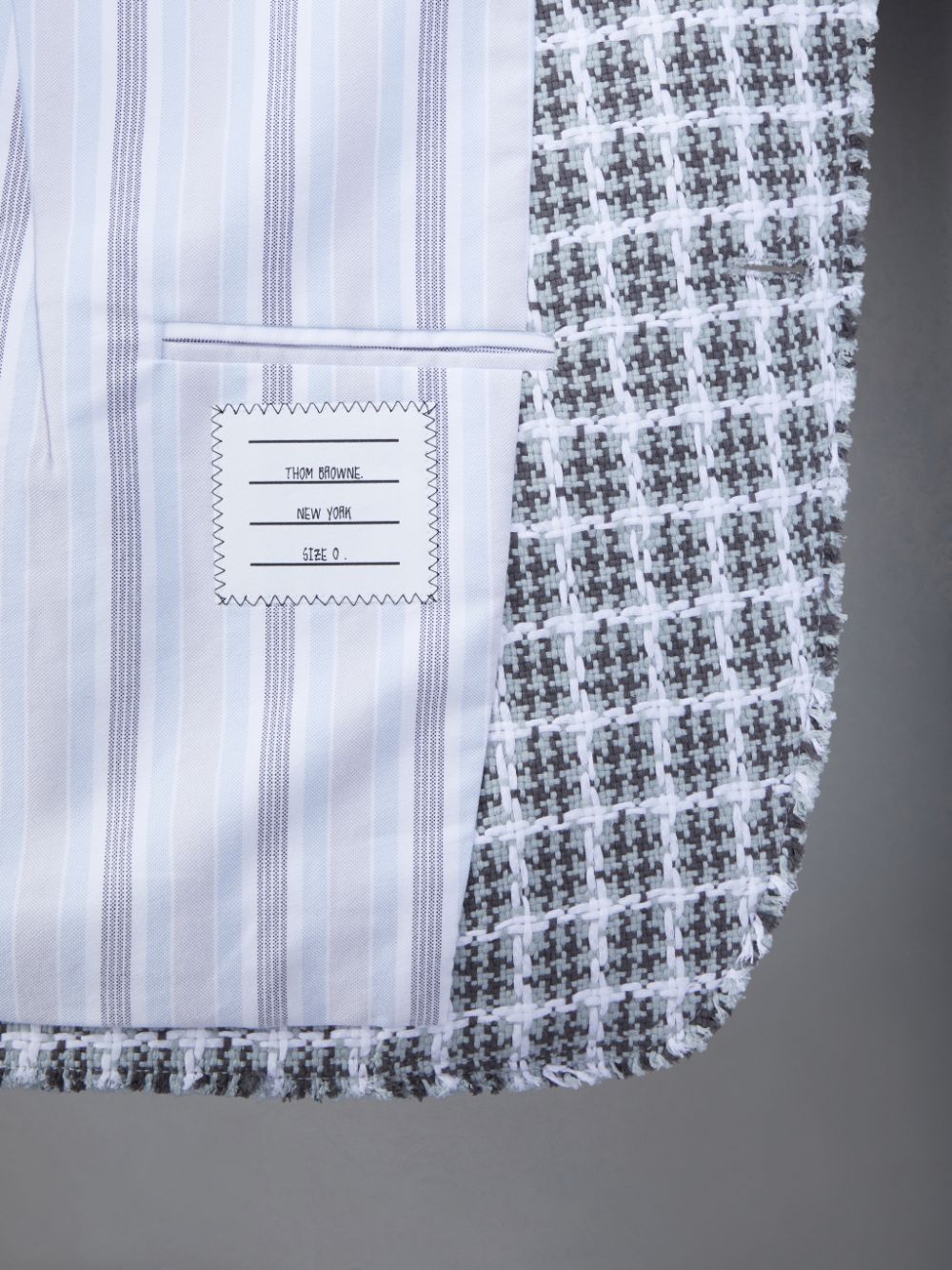 Men Thom Browne Check Summer Tweed Fray Sack Sport Coats Grey | JHM21P32715