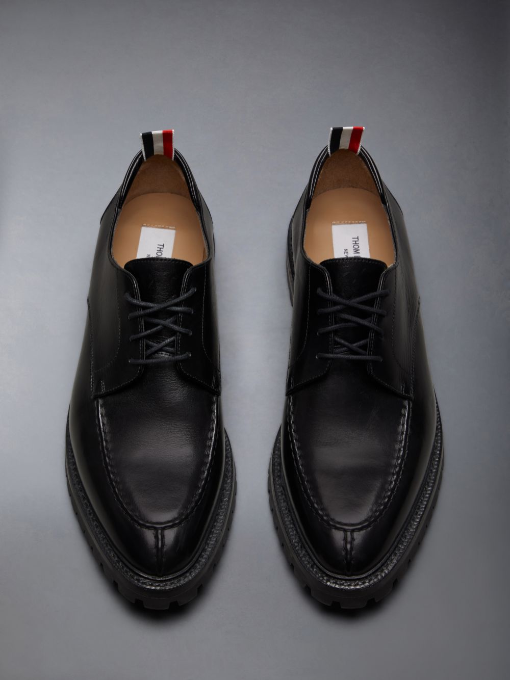 Men Thom Browne Classic Calf Commando Sole Apron Stitch Derby Oxford Shoes Black | MYI47U28342