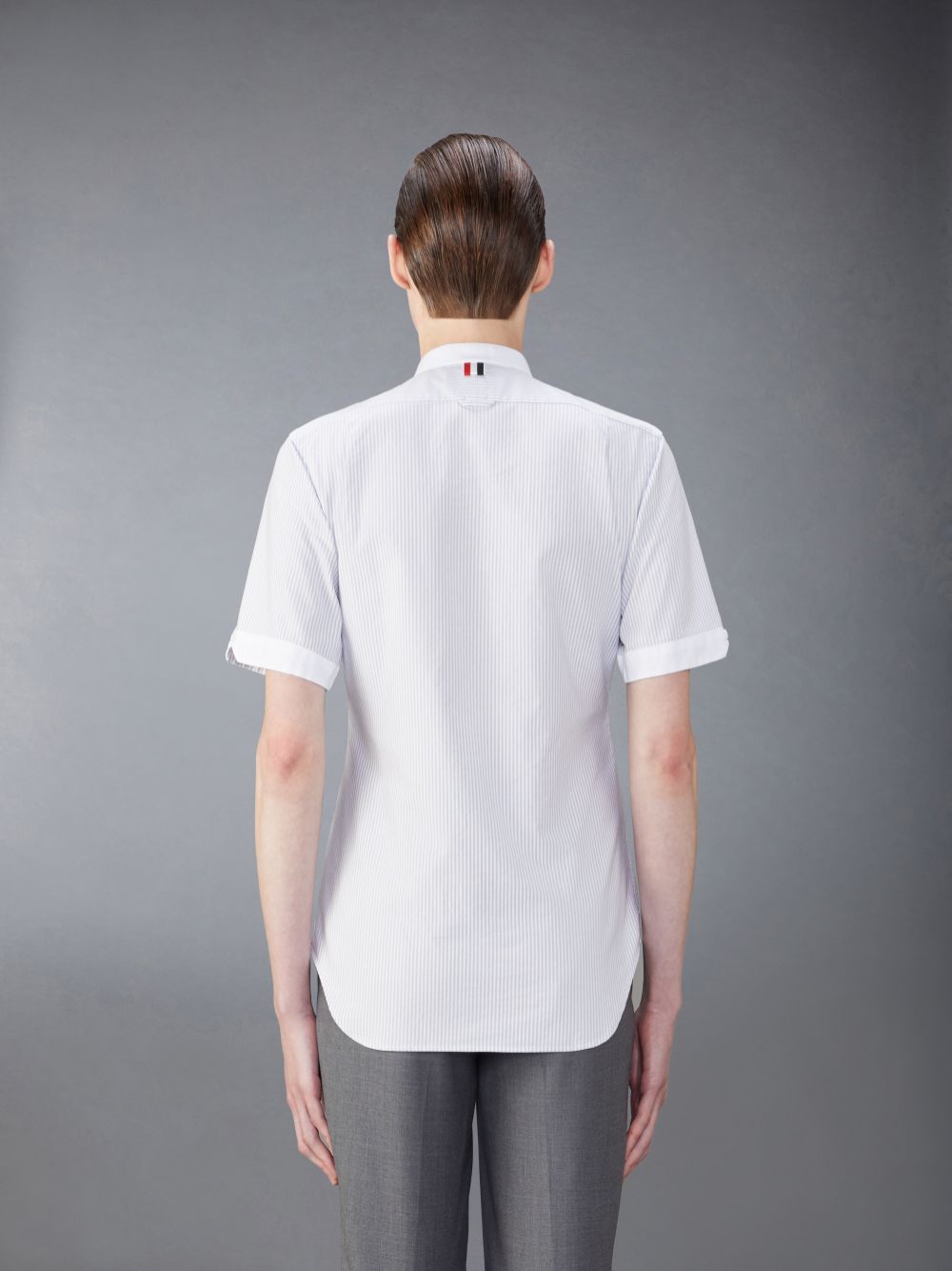 Men Thom Browne Classic Cotton Band Collar Shirts Grey | QHU54A42363