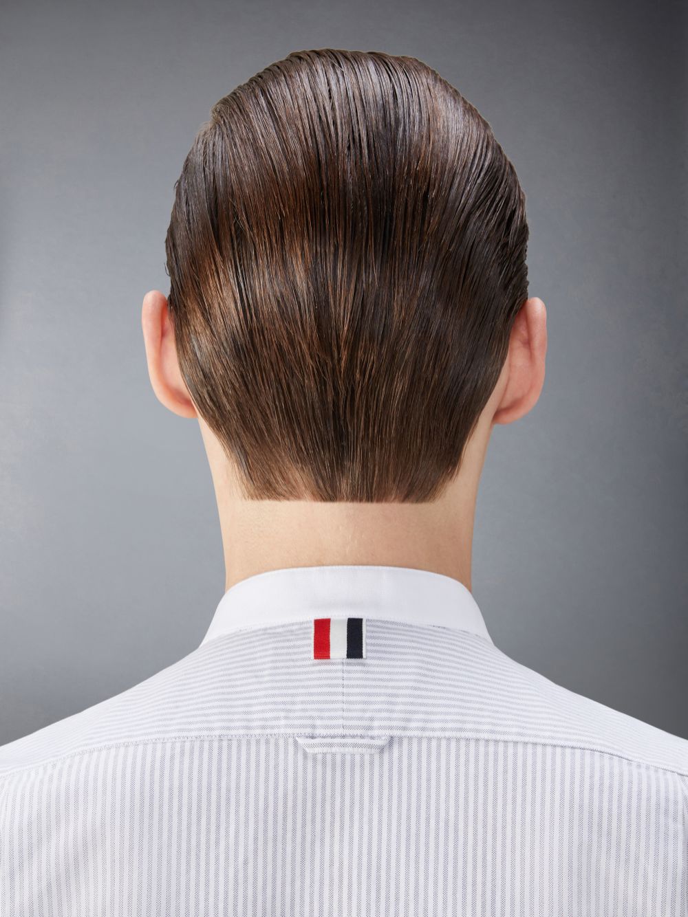 Men Thom Browne Classic Cotton Band Collar Shirts Grey | QHU54A42363