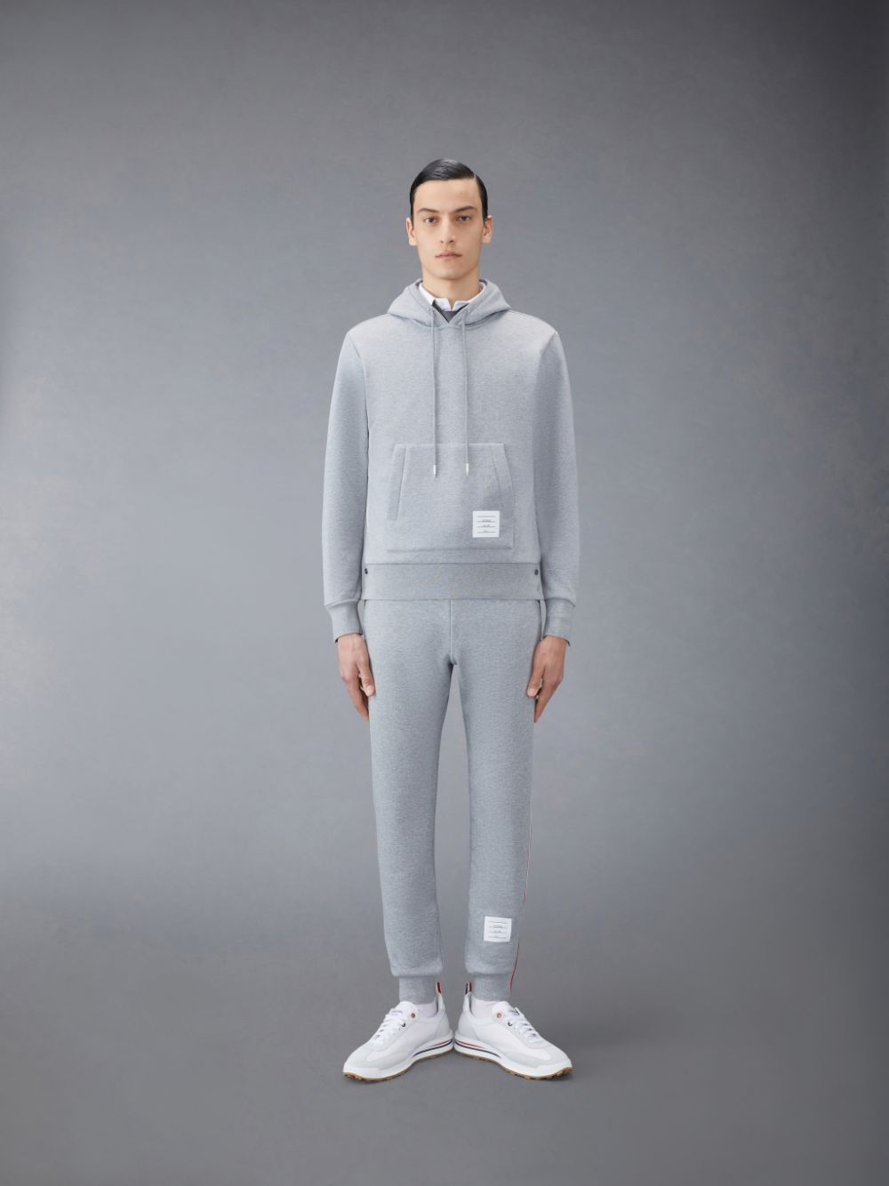 Men Thom Browne Classic Loopback Stripe Hoodie Grey | CCQ50S84275