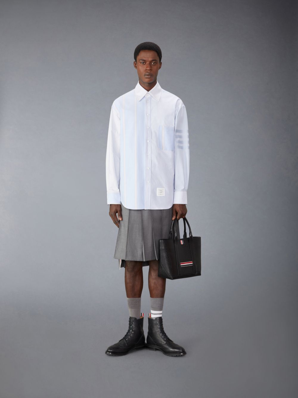 Men Thom Browne Cotton 4-Bar Oversized Shirts Blue | REU71G40226