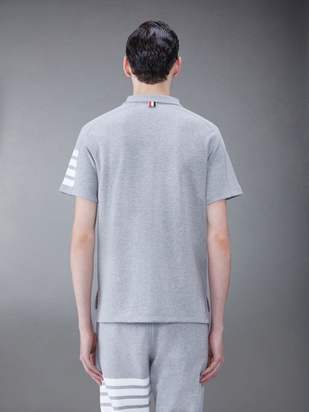 Men Thom Browne Cotton 4-Bar Short Sleeve Polo Shirt Grey | NBD01P52056