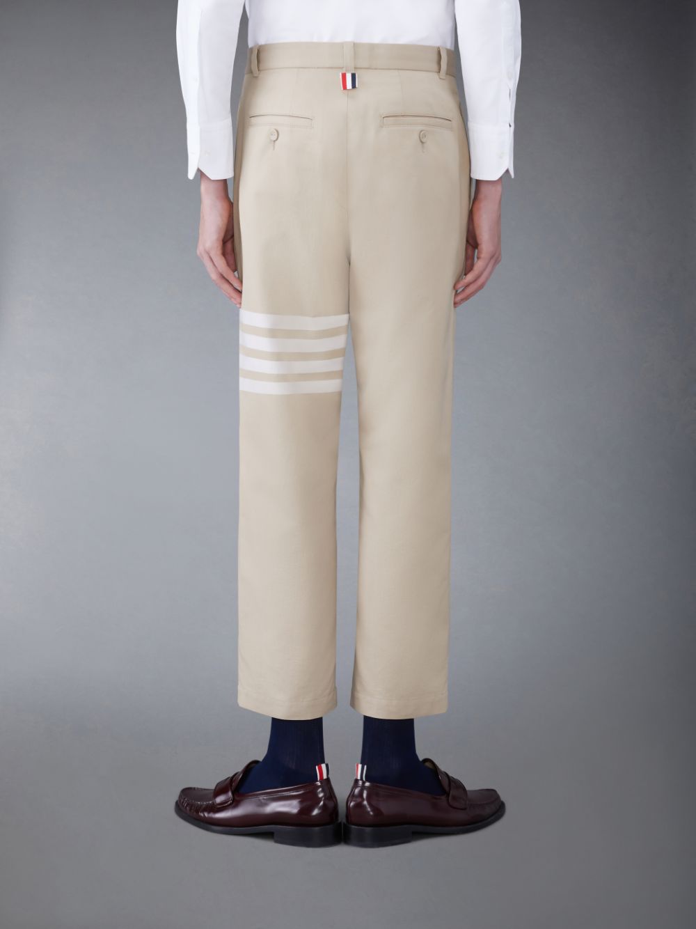 Men Thom Browne Cotton 4-Bar Straight Leg Pants Beige | GDA21S40669