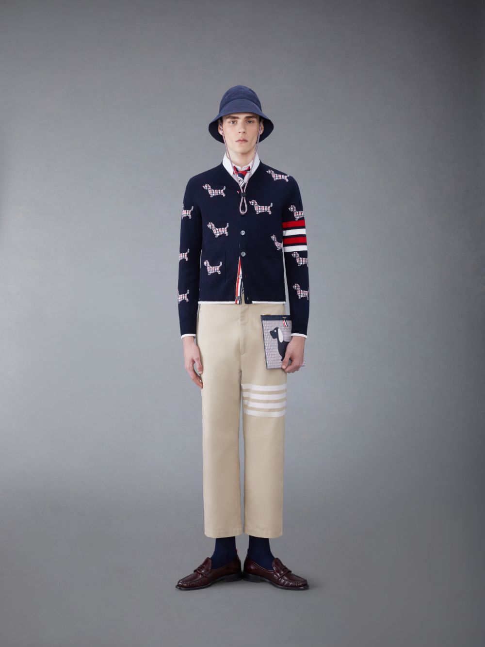 Men Thom Browne Cotton 4-Bar Straight Leg Pants Beige | GDA21S40669