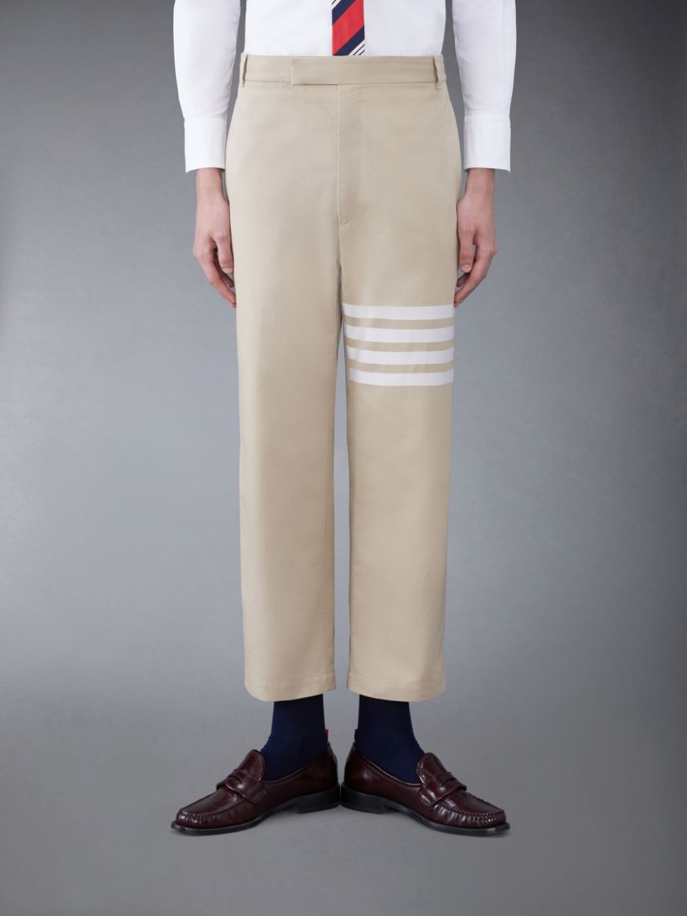 Men Thom Browne Cotton 4-Bar Straight Leg Pants Beige | GDA21S40669