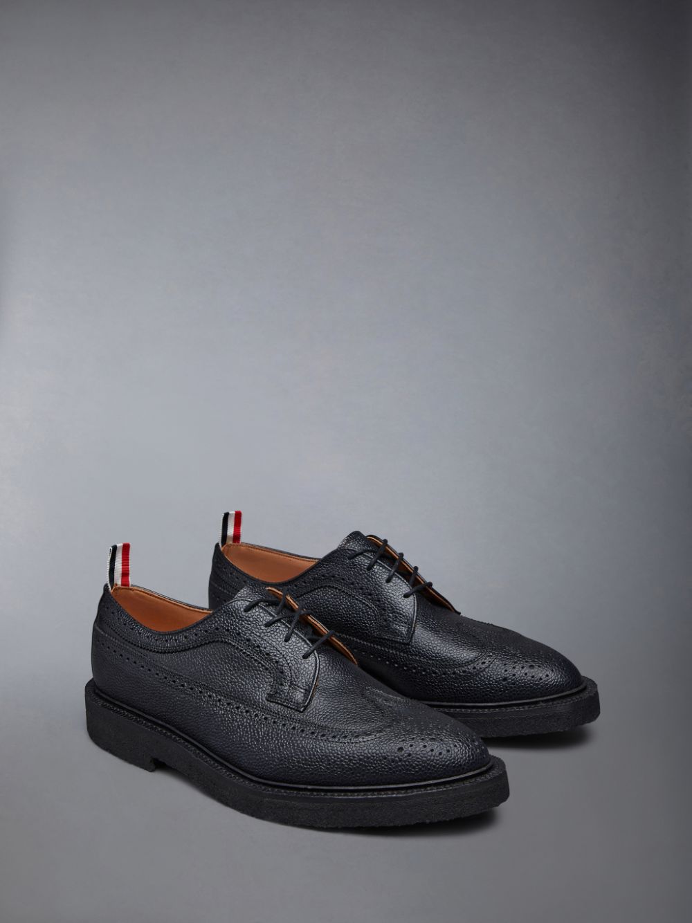 Men Thom Browne Crepe Sole Longwing Brogue Shoes Black | QSP56L69056