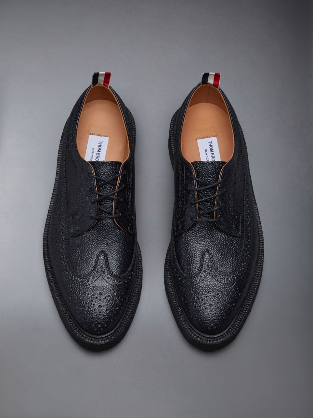 Men Thom Browne Crepe Sole Longwing Brogue Shoes Black | QSP56L69056