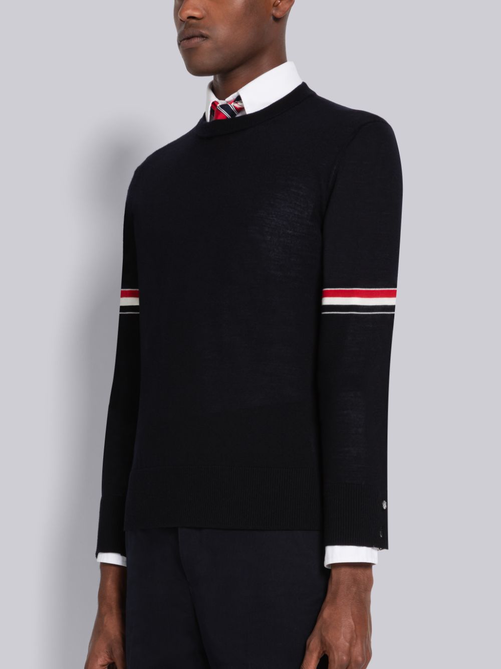 Men Thom Browne Fine Merino Stripe Relaxed Crew Neck Cardigan Blue | RYB41V90901