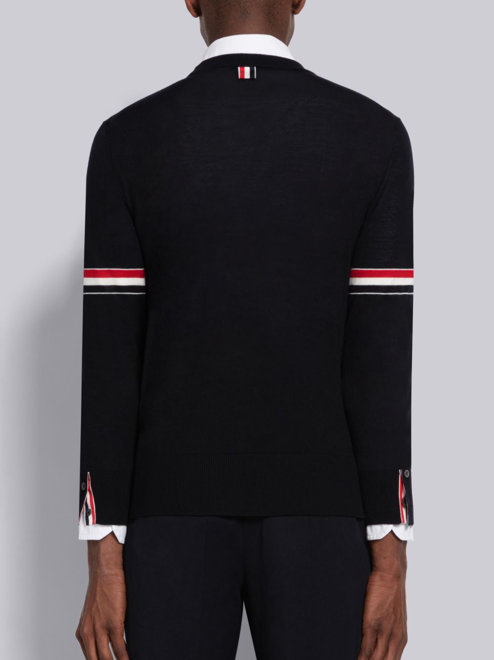 Men Thom Browne Fine Merino Stripe Relaxed Crew Neck Cardigan Blue | RYB41V90901