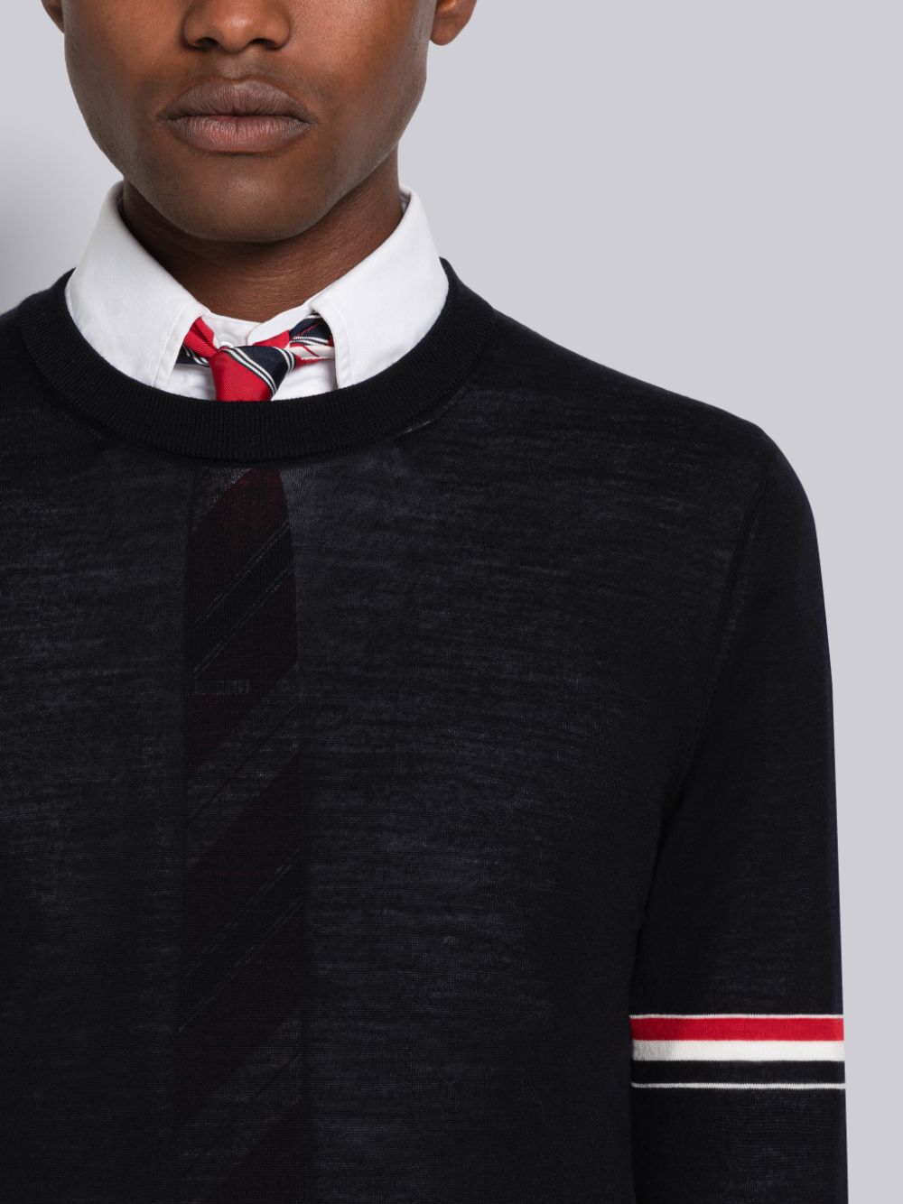 Men Thom Browne Fine Merino Stripe Relaxed Crew Neck Cardigan Blue | RYB41V90901