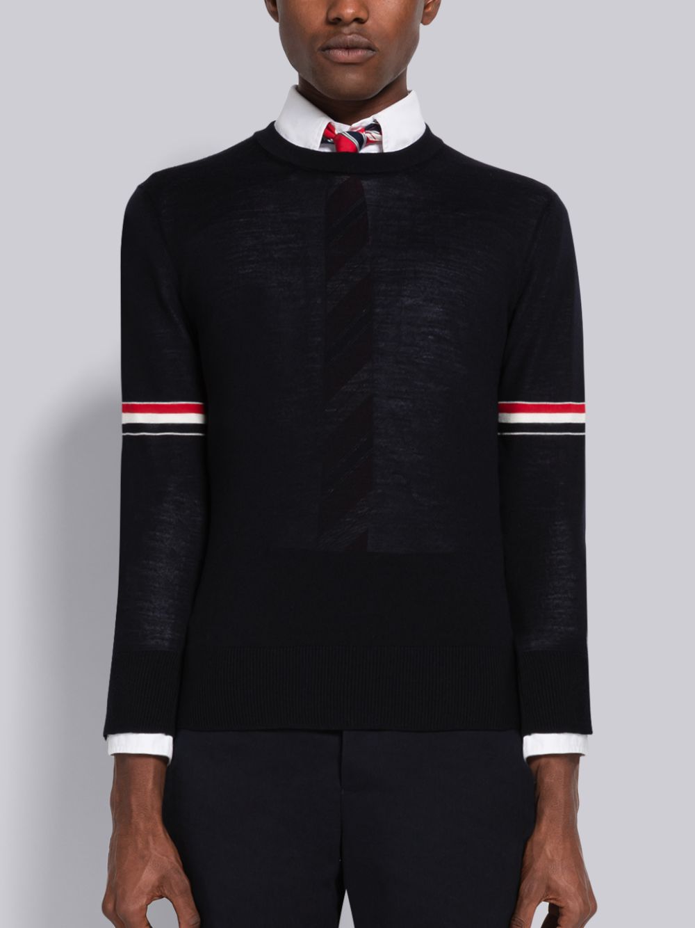 Men Thom Browne Fine Merino Stripe Relaxed Crew Neck Cardigan Blue | RYB41V90901
