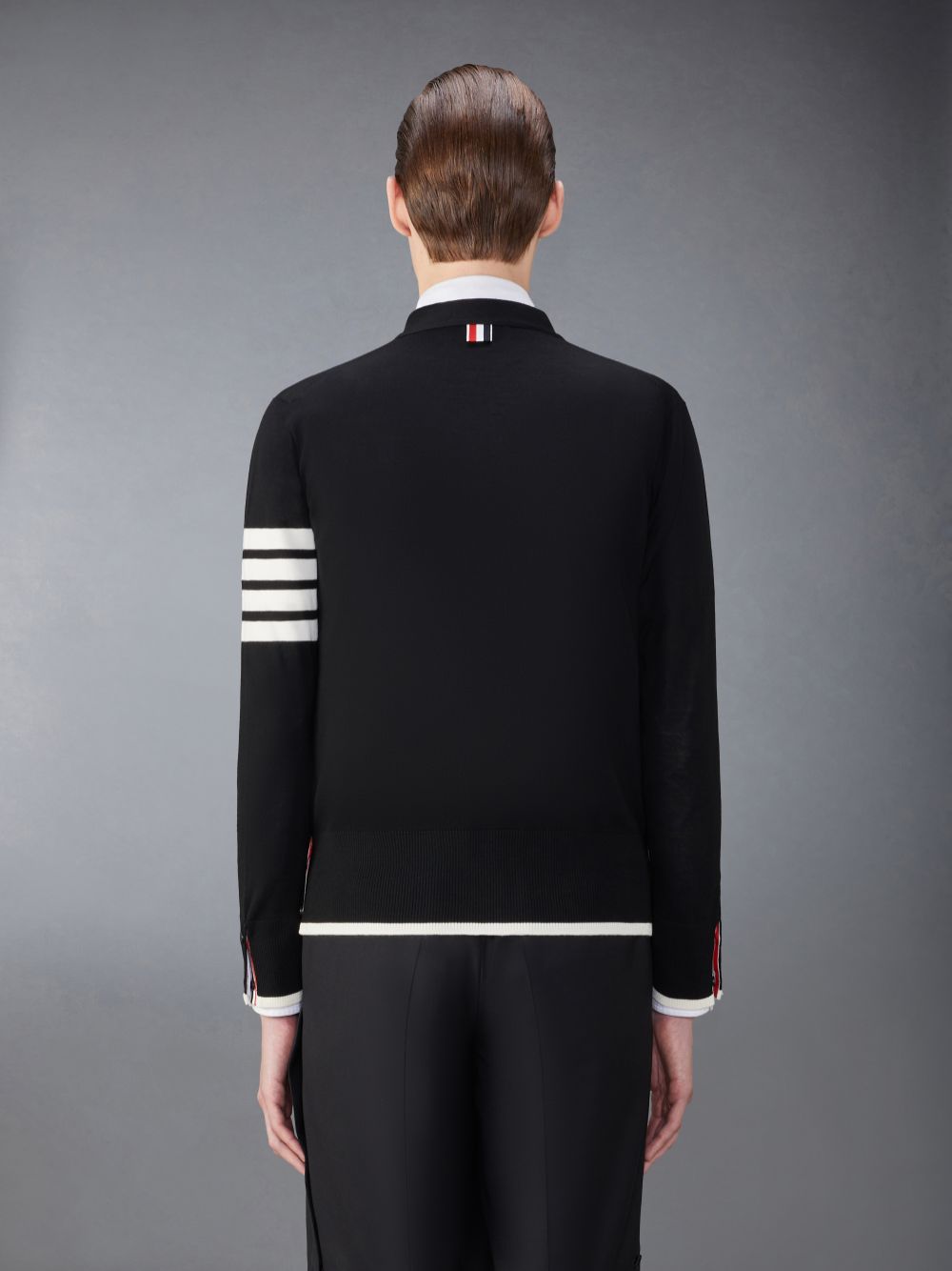 Men Thom Browne Fine Merino Wool 4-Bar Relaxed Fit Cardigan Black | LPB98G92611