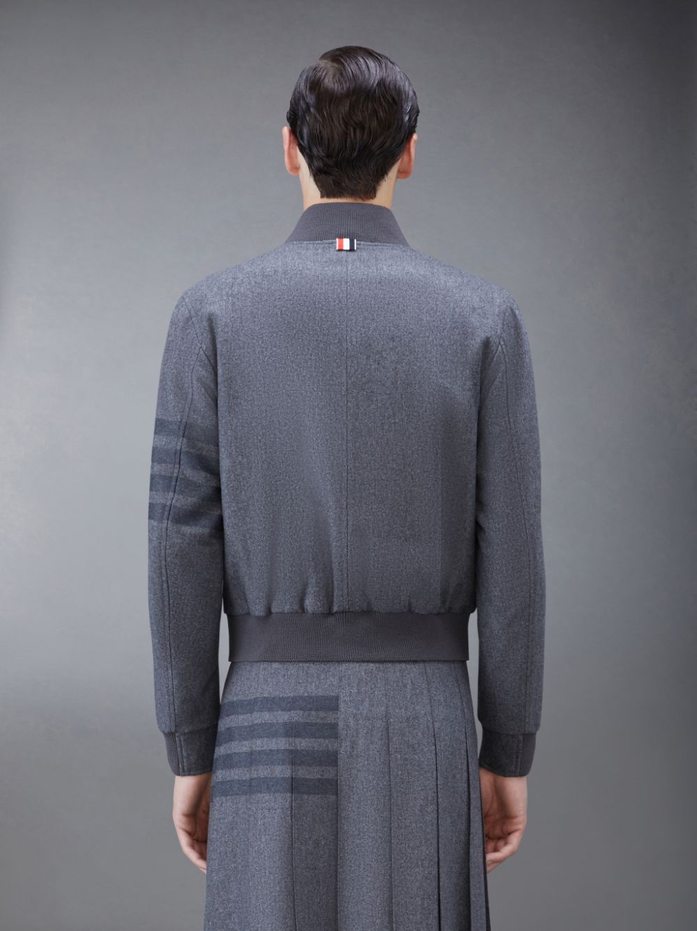 Men Thom Browne Flannel 4-Bar Knit Rib Blouson Jackets Grey | SBN22L25417