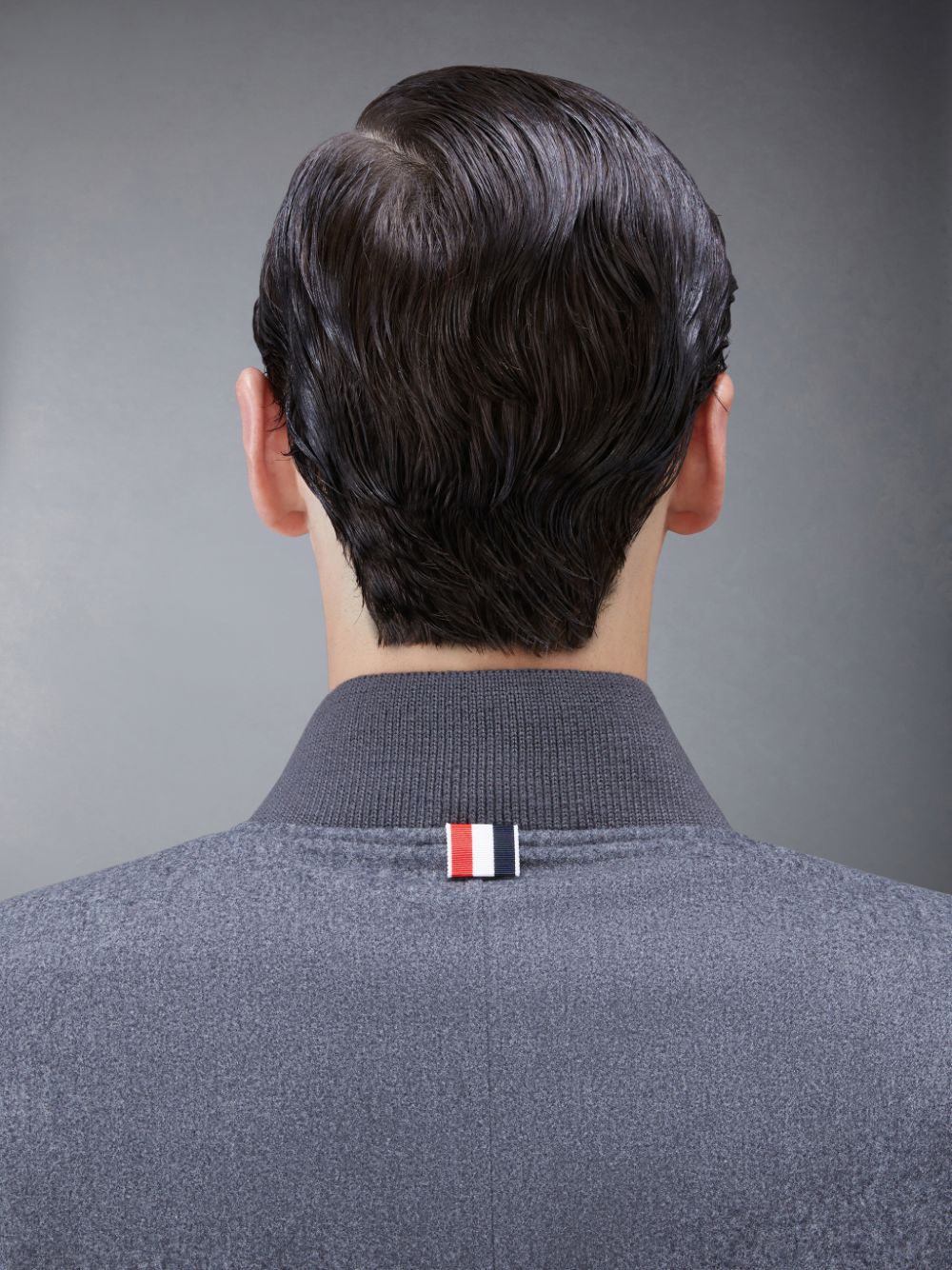 Men Thom Browne Flannel 4-Bar Knit Rib Blouson Jackets Grey | SBN22L25417
