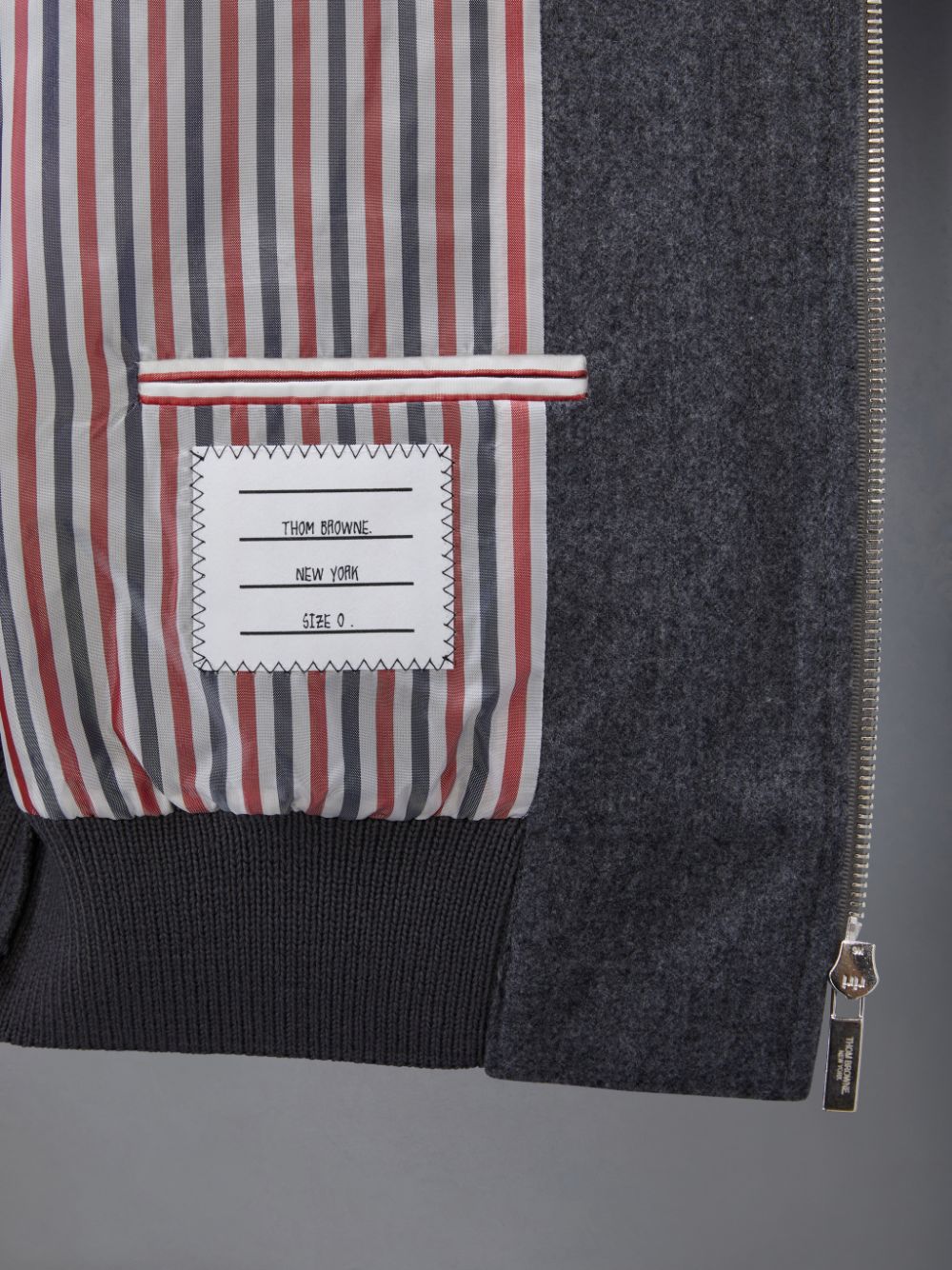 Men Thom Browne Flannel 4-Bar Knit Rib Blouson Jackets Grey | SBN22L25417