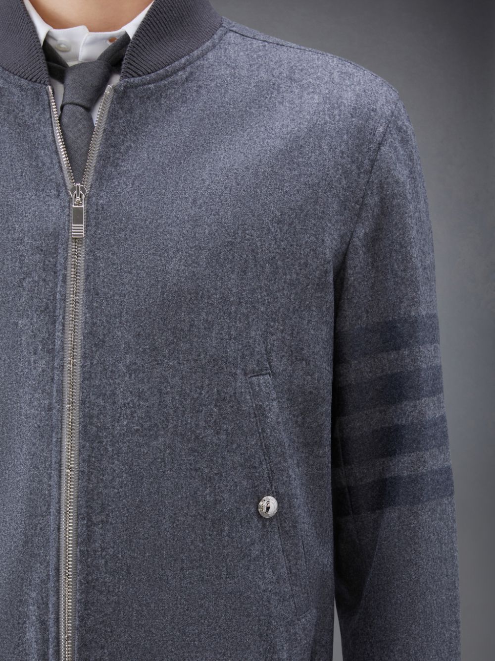 Men Thom Browne Flannel 4-Bar Knit Rib Blouson Jackets Grey | SBN22L25417