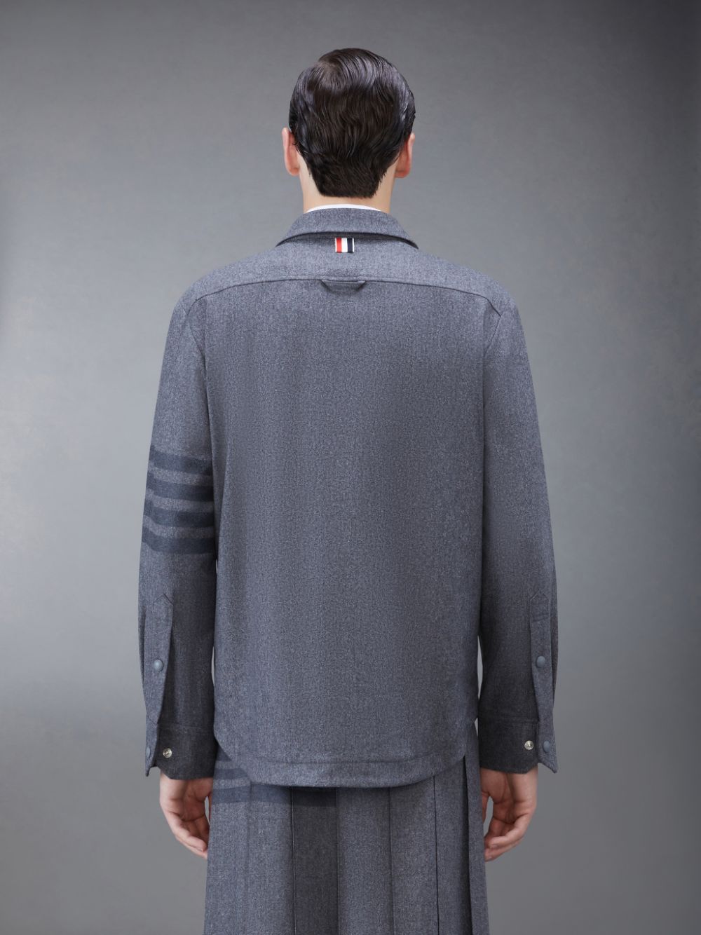 Men Thom Browne Flannel 4-Bar Shirt Jackets Grey | RSK88G19552