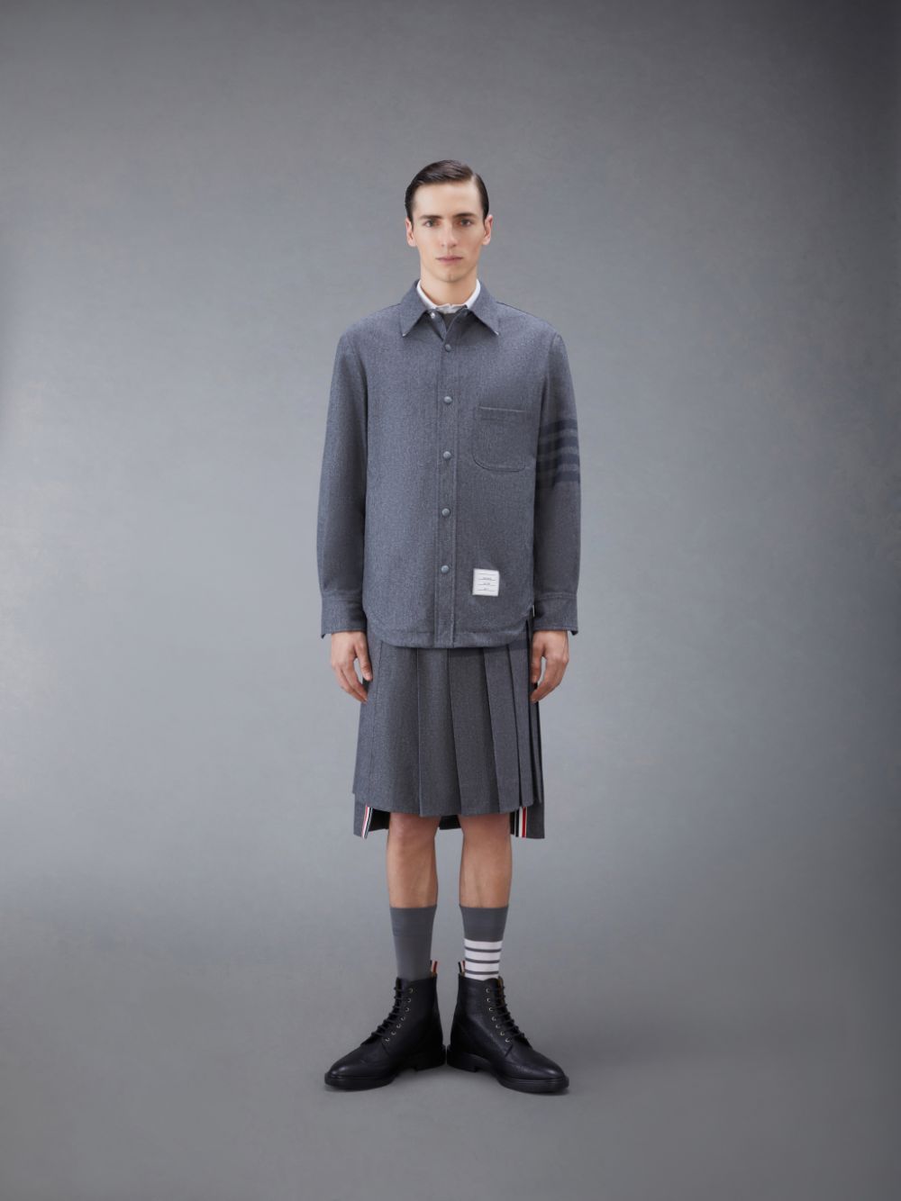 Men Thom Browne Flannel 4-Bar Shirt Jackets Grey | RSK88G19552
