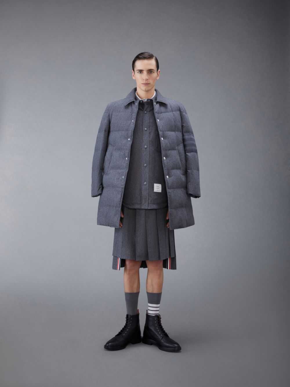 Men Thom Browne Flannel 4-Bar Shirt Jackets Grey | RSK88G19552