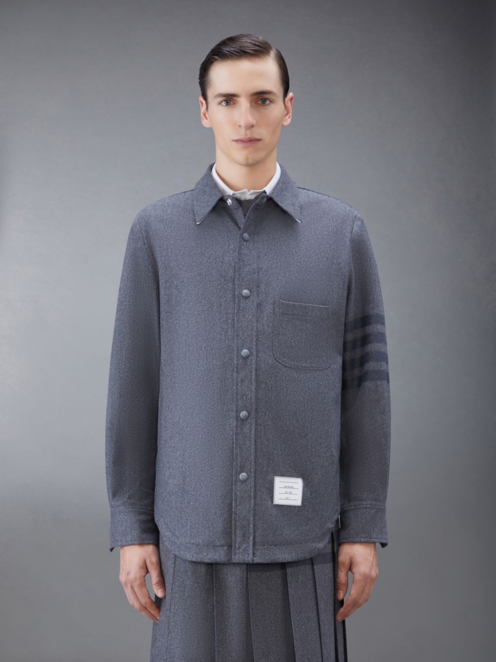 Men Thom Browne Flannel 4-Bar Shirt Jackets Grey | RSK88G19552