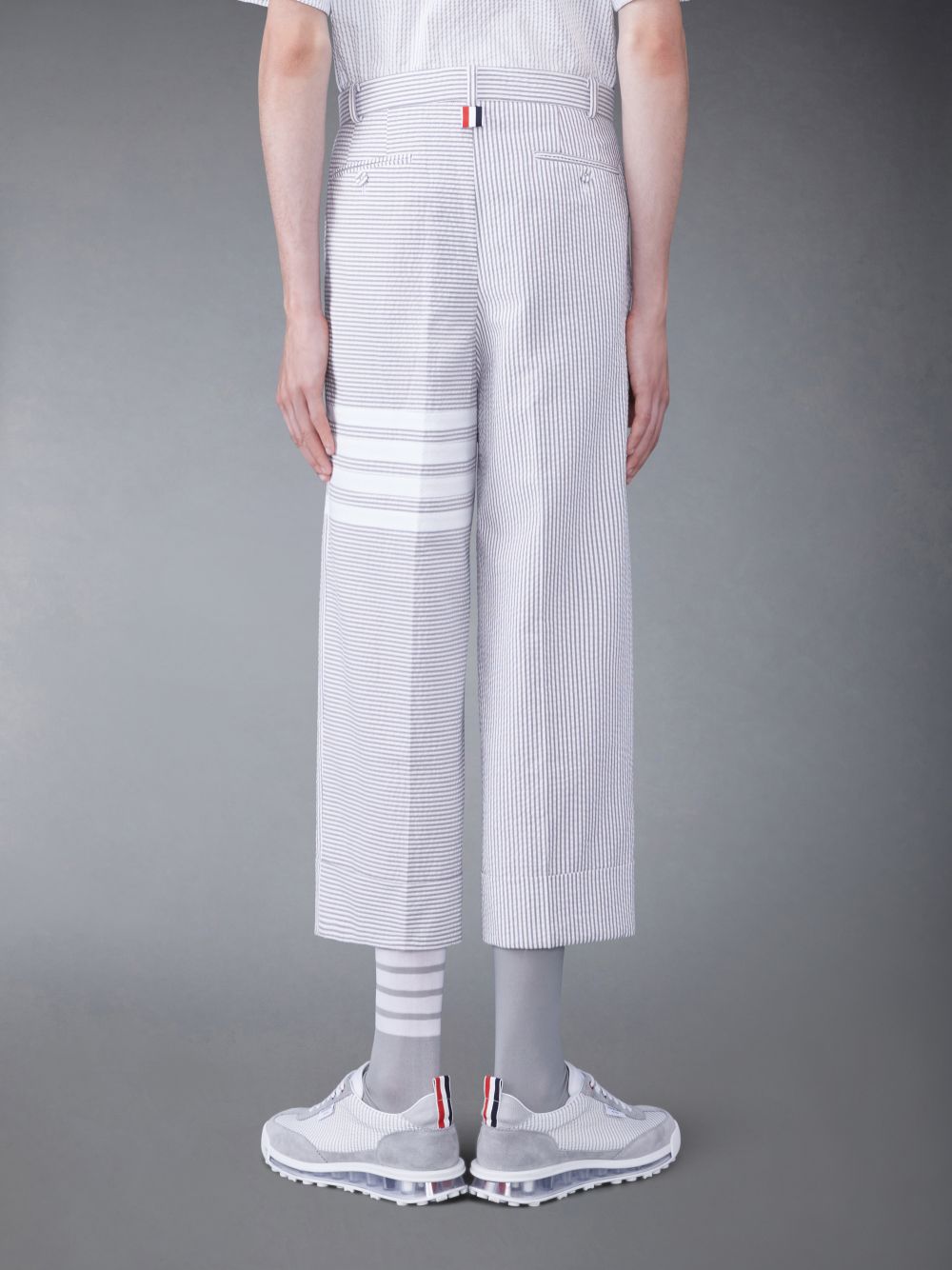 Men Thom Browne Funmix 4-Bar Seersucker Low Rise Pants Grey | XKQ56T58970