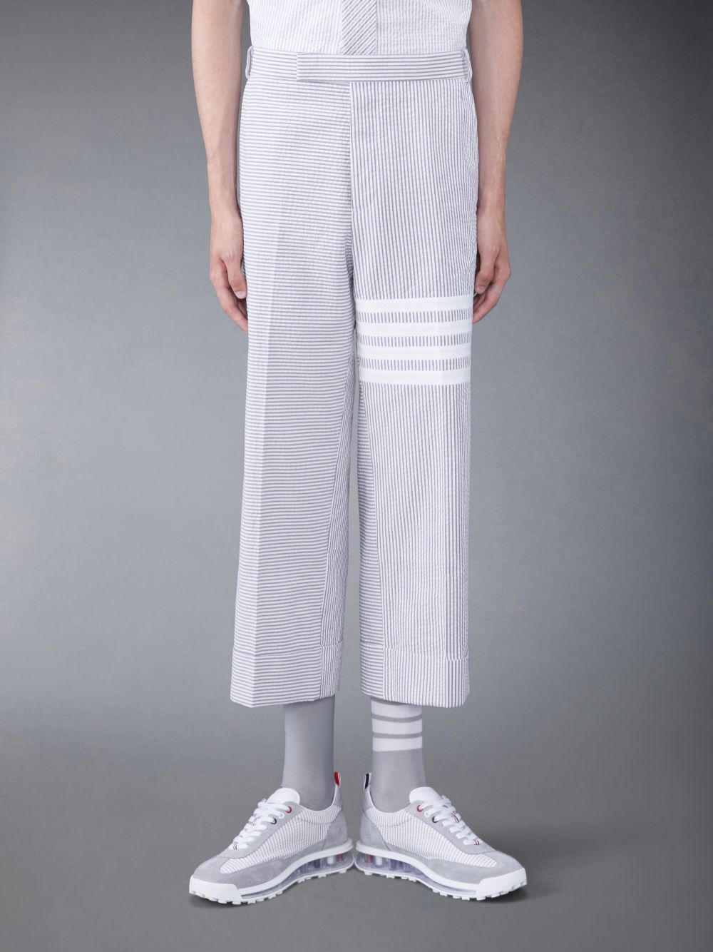 Men Thom Browne Funmix 4-Bar Seersucker Low Rise Pants Grey | XKQ56T58970