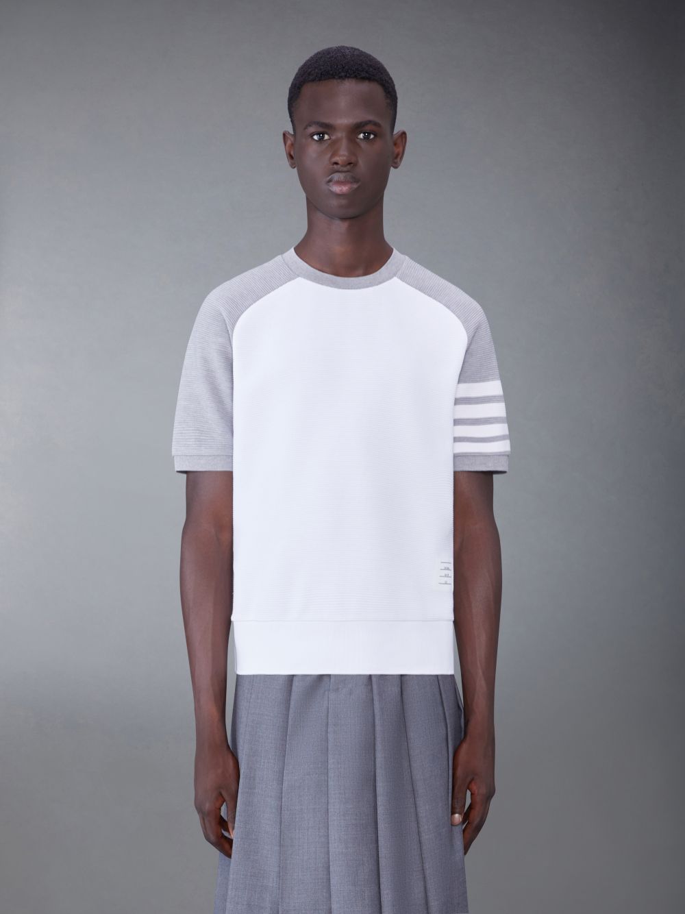Men Thom Browne Light Cotton Ottoman Rib 4-Bar Saddle Short Sleeve Sweatshirt T Shirts White | BHD73N38305