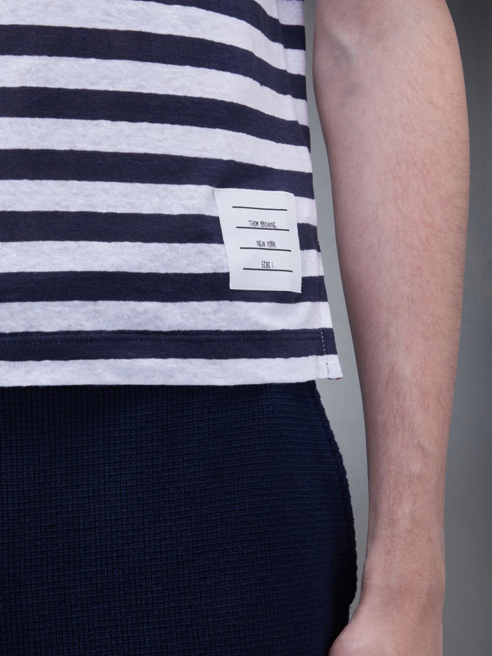 Men Thom Browne Linen Jersey Short Sleeve Striped Pocket T Shirts Blue | MQQ83D75018