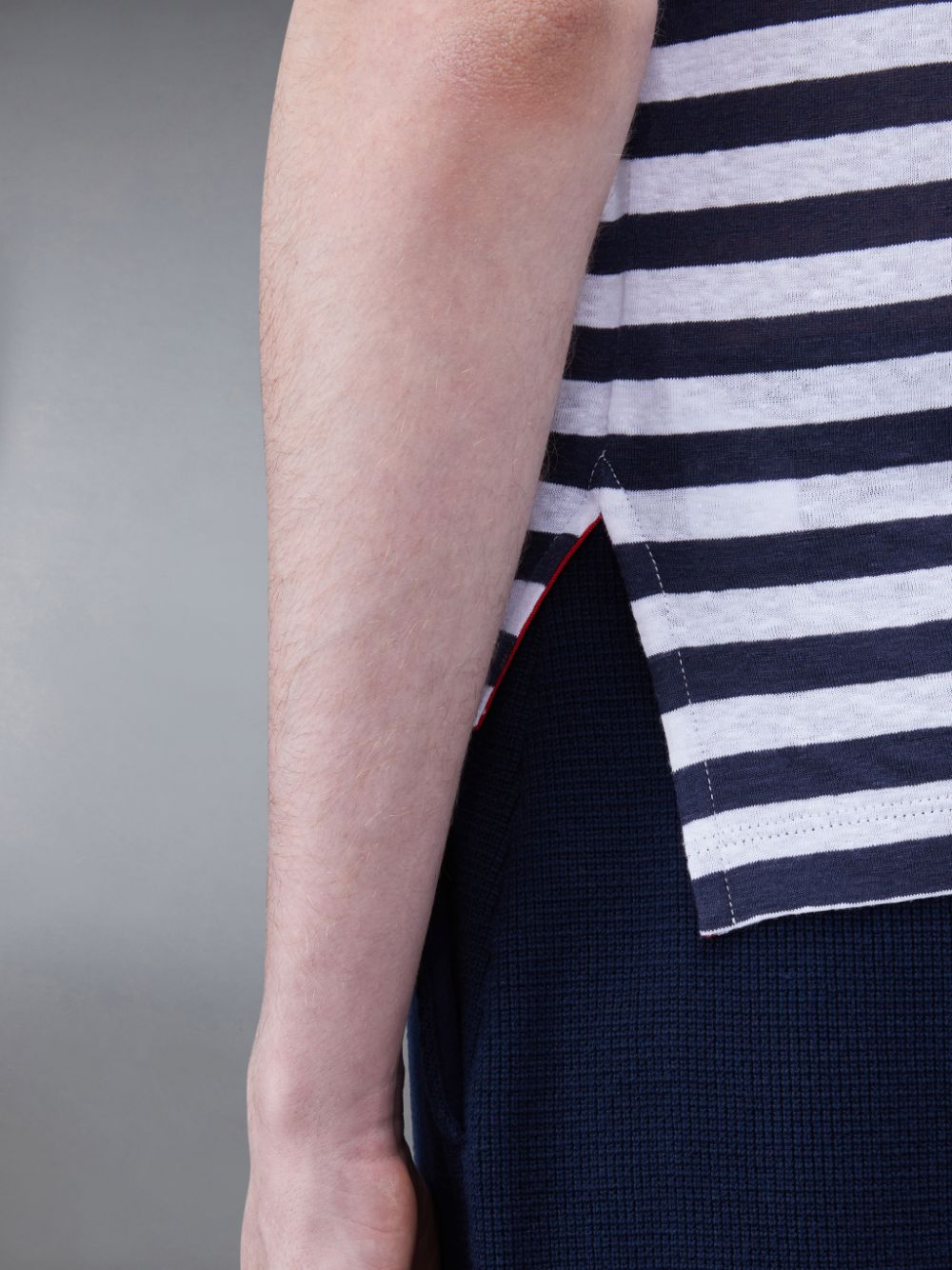 Men Thom Browne Linen Jersey Short Sleeve Striped Pocket T Shirts Blue | MQQ83D75018
