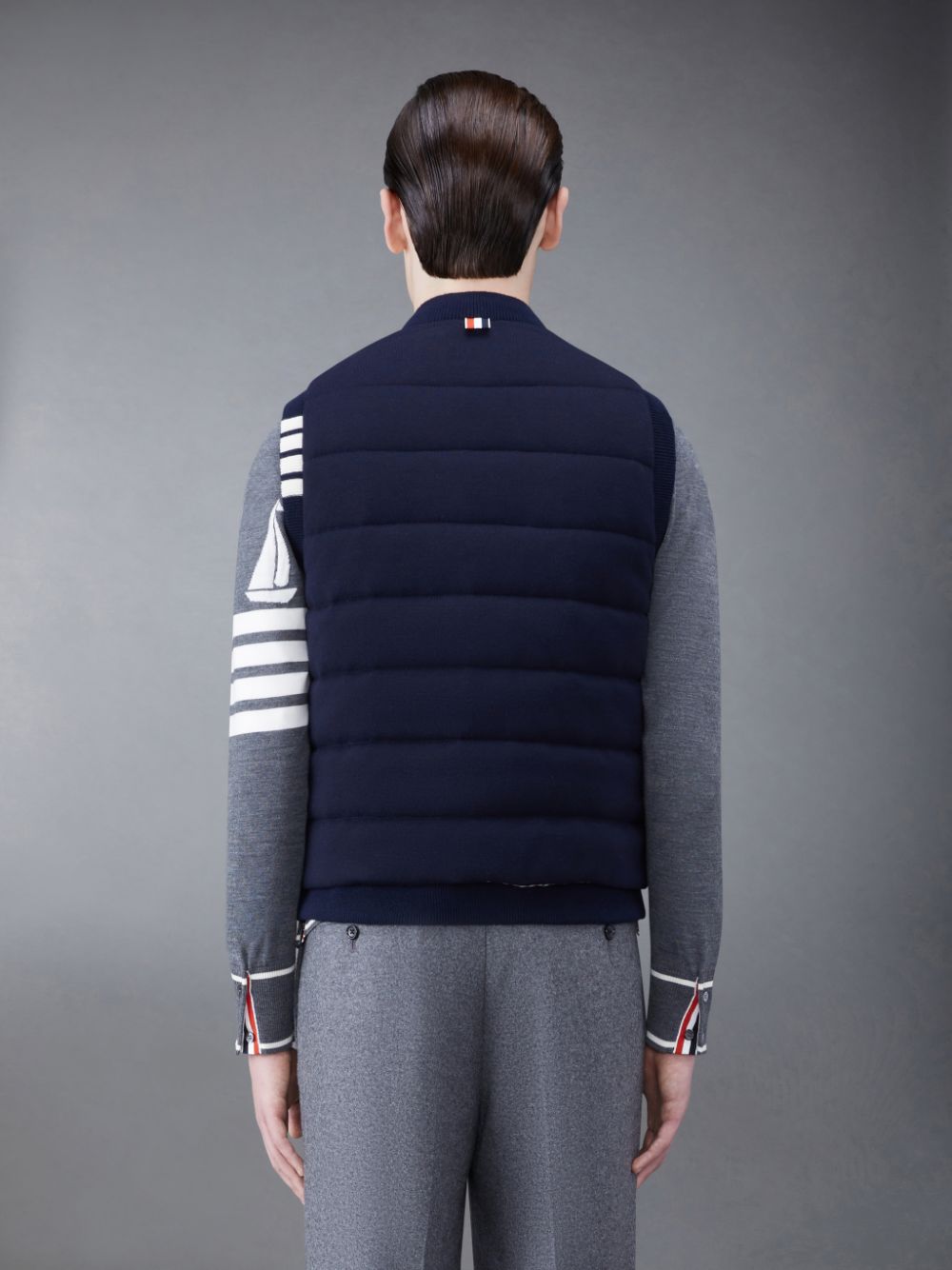 Men Thom Browne MERINO AND JERSEY PADDED REVERSIBLE 4-BAR Vest Blue | LUI17D06932